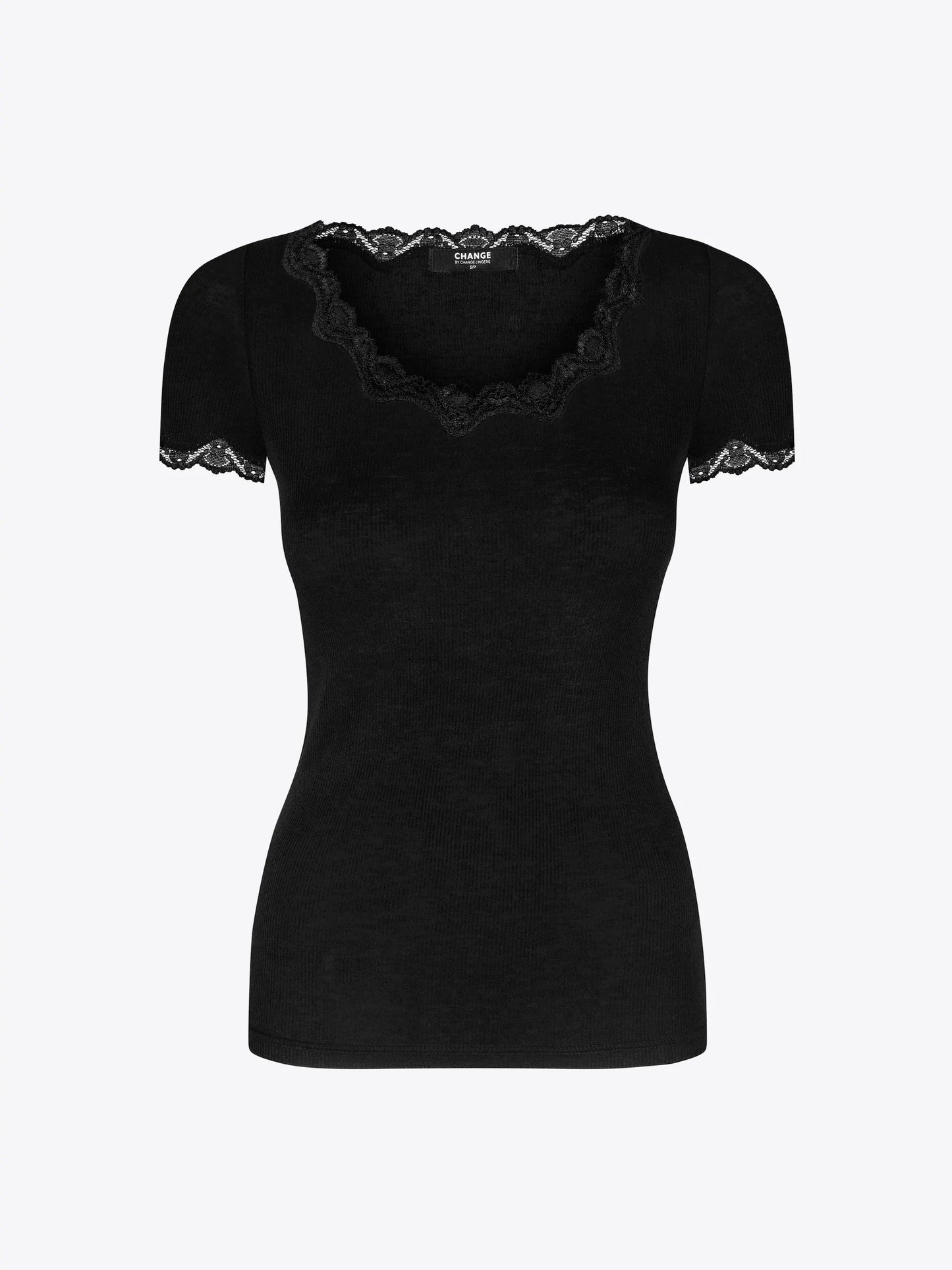 Musta värvi siidi villa T-särk