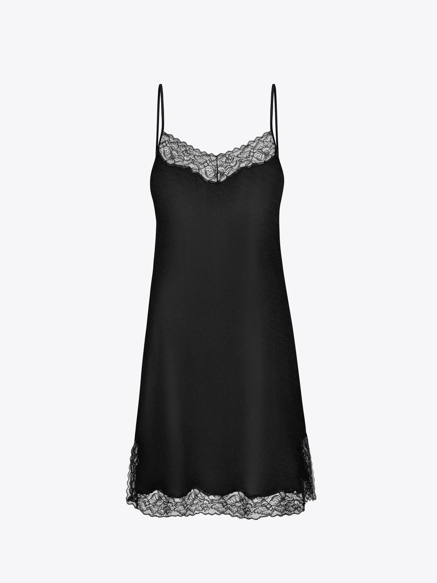 Musta värvi siidist pitsi äärega öösärk