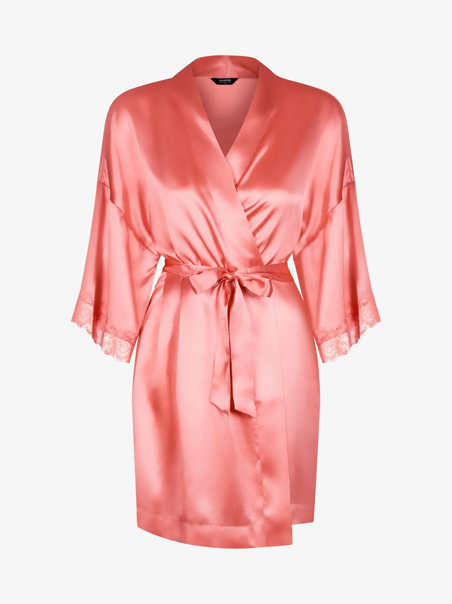 Virsiku värvi siidist hommikumantel