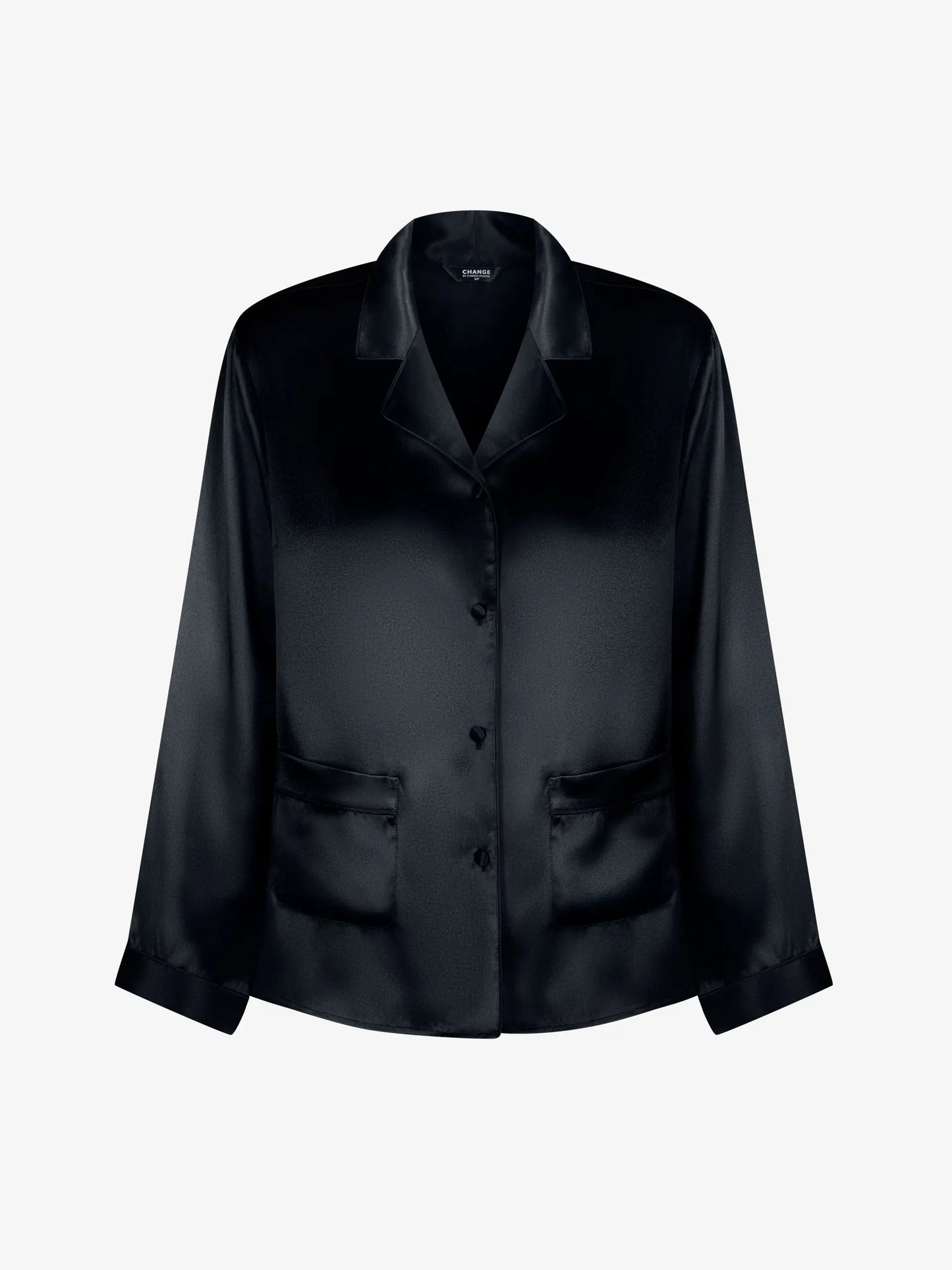 Musta värvi siidist pikkade varrukatega pluus